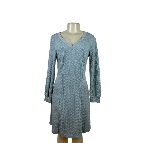 Dokotoo Womens Light Blue Knit Textured Long Sleeve V-Neck Mini Dress Sz M - New - Picture 1 of 9